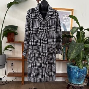 Melanie Lyne Houndstooth Coat Women L Black White